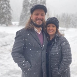 Zackary Smith with friend outside in snow